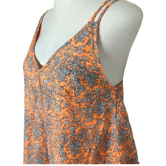 Korean Fashion Neon Orange Floral Sleeveless Strappy Romper Medium - Picture 6 of 9